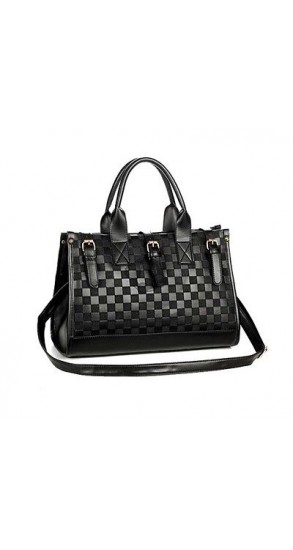 Satchel Fashion Black PU Leather Handbag