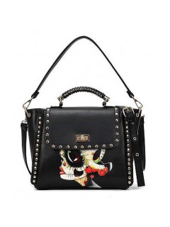 Skull pattern Black Faux leather Saucy Handbag